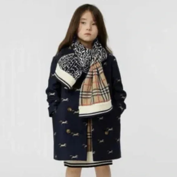 Burberry Kids Plaid Check Leopard Scarf 50"L x 10”W Camel NWT Authentic Adult S - Picture 2 of 3